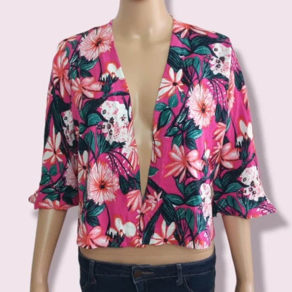 Ann Taylor Floral Open Front Summer Cardigan Sz Small
